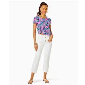 Lilly Pulitzer Resort White 27" South Ocean High Rise Straight Leg Denim,14